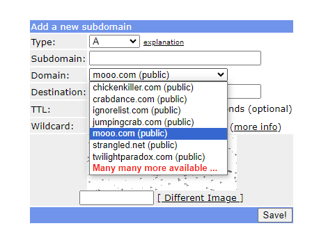 Domain 목록 / free dns