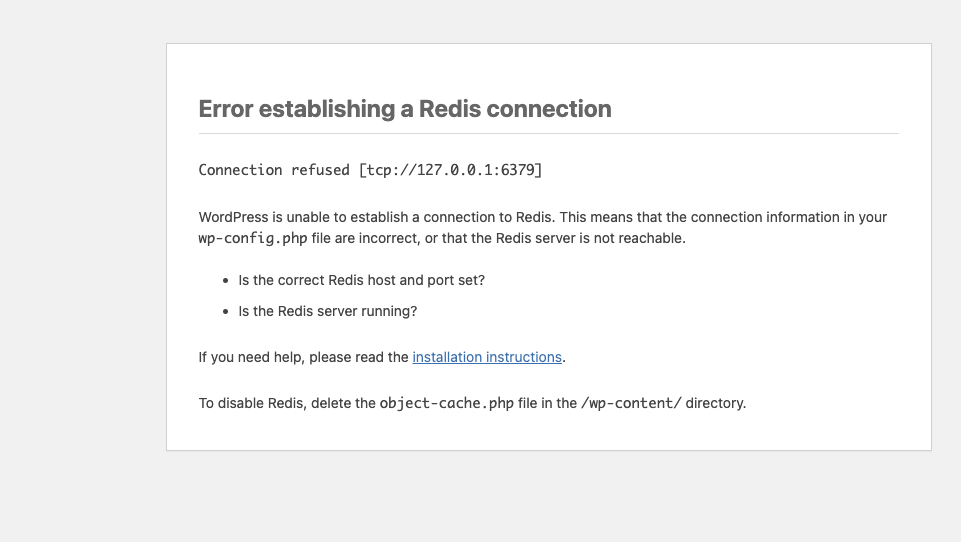 워드프레스 설치 및 빠른 성능을 위한  Redis 설정 방법 / 초기 설정 에러