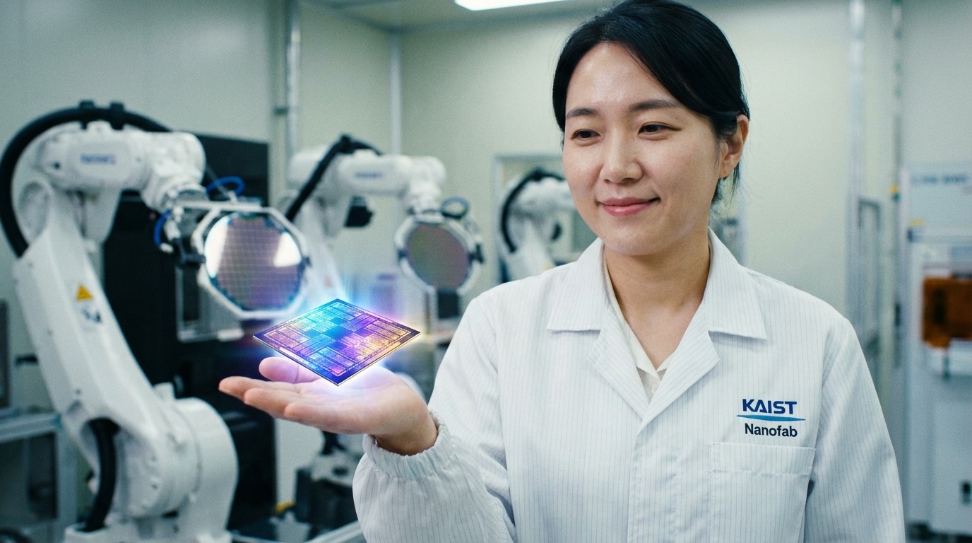 미국의 첨단 반도체 제조 야심을 상징하는 미래형 반도체 칩