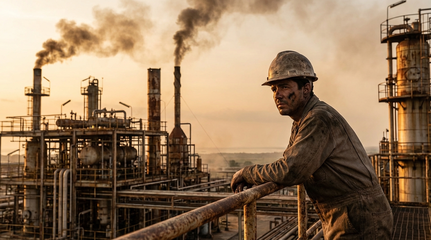 메마른 사막의 유전과 빈곤한 베네수엘라 국민의 절망을 상징