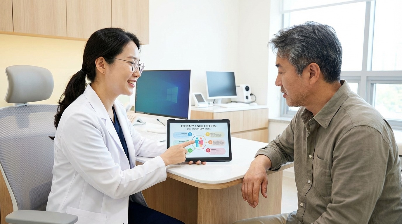 경구용 비만 치료제 효능과 부작용을 환자에게 설명하는 전문 한국인 의사