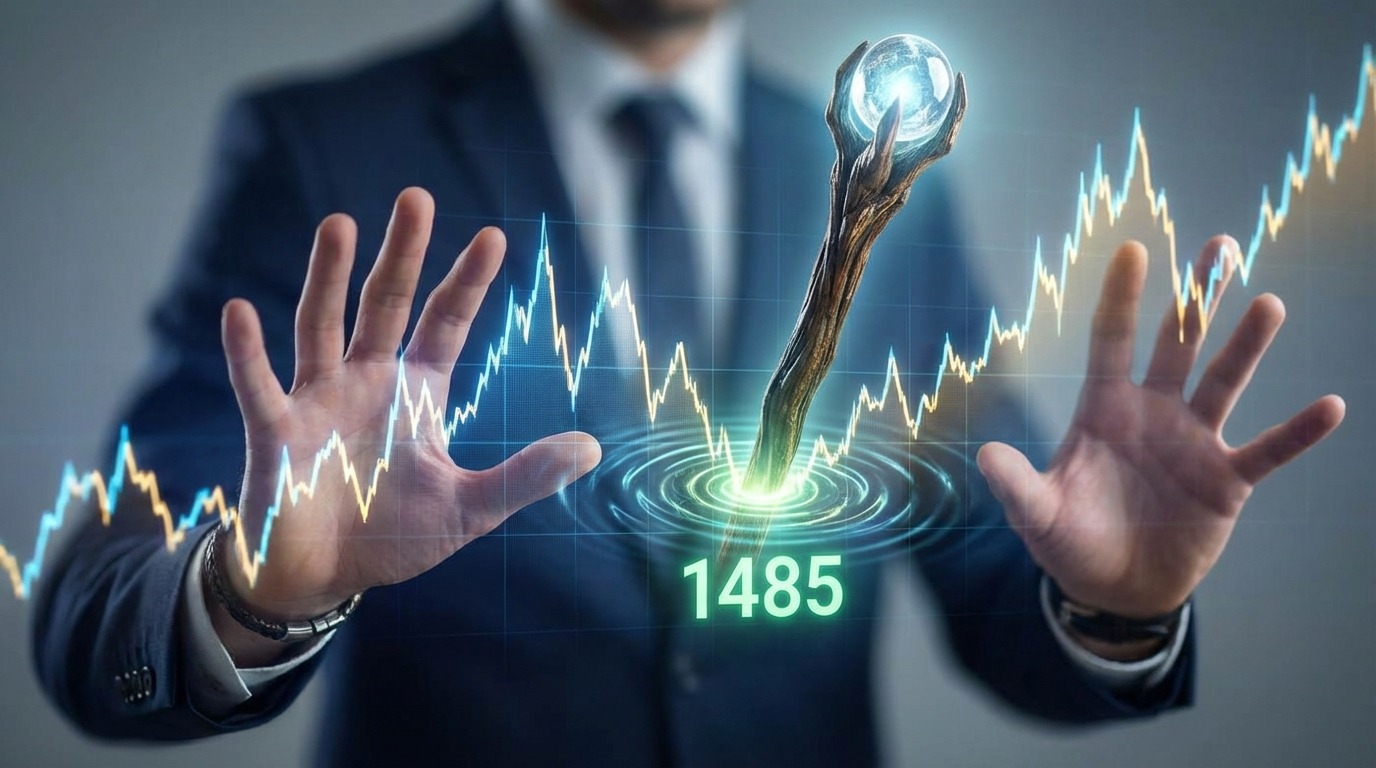 회의실에서 지그재그 환율 차트를 가리키며 시장 개입 의지를 보이는 한국 고위 정부 관계자