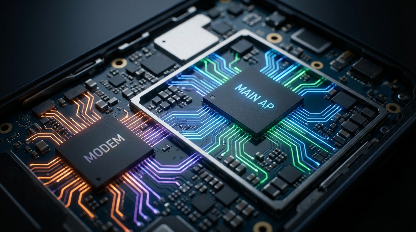 스마트폰 내부의 AP 칩과 분리된 모뎀 칩 구성