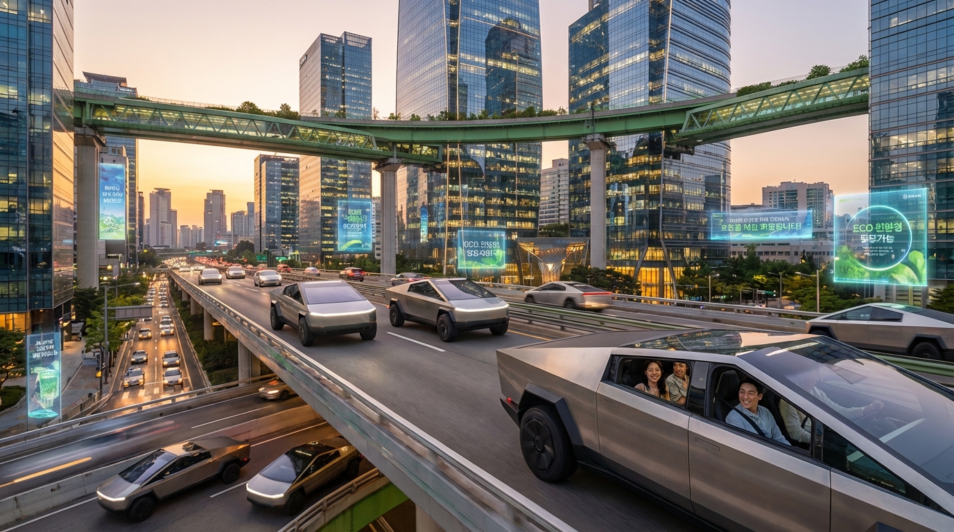 사이버캡이 운행되는 2026년 미래 도시 풍경