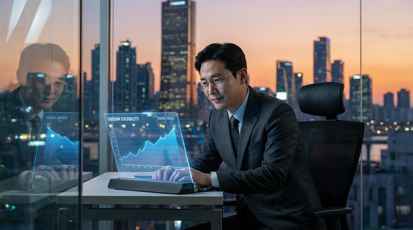 두산에너빌리티의 미래 성장 잠재력을 분석하는 사업가