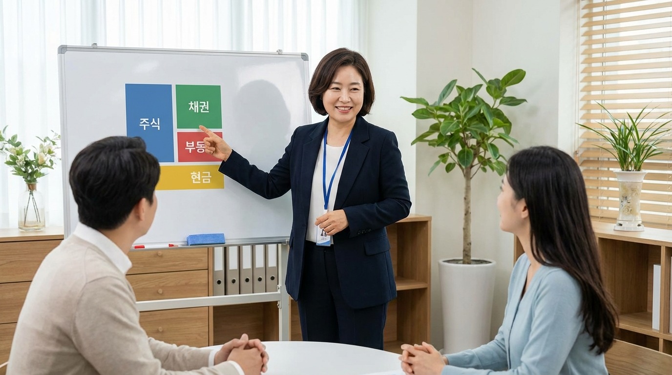 장기 투자를 나타내는 울창한 숲길을 꾸준히 걷는 투자자의 모습