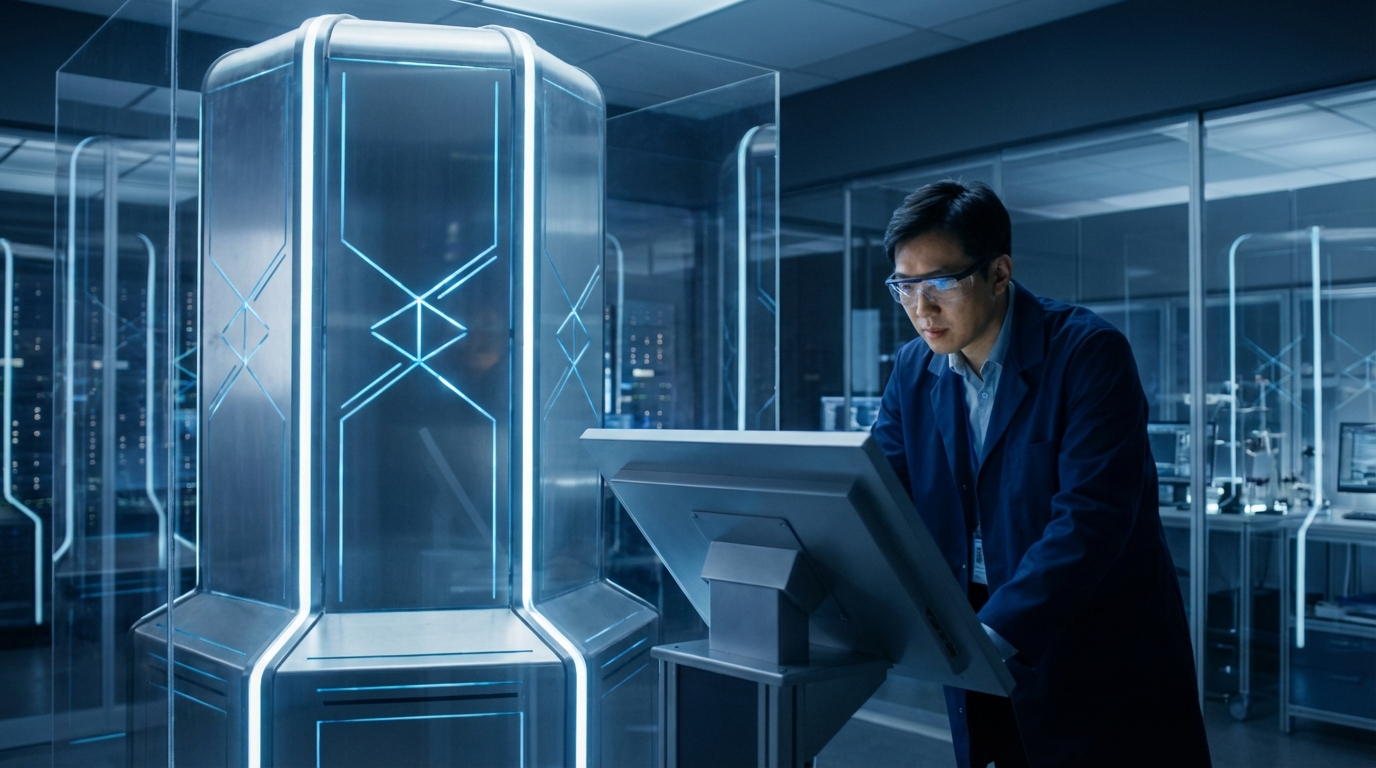 미래 성장 동력인 양자 컴퓨터 기술을 연구하며 혁신적인 투자 기회를 탐색하는 모습