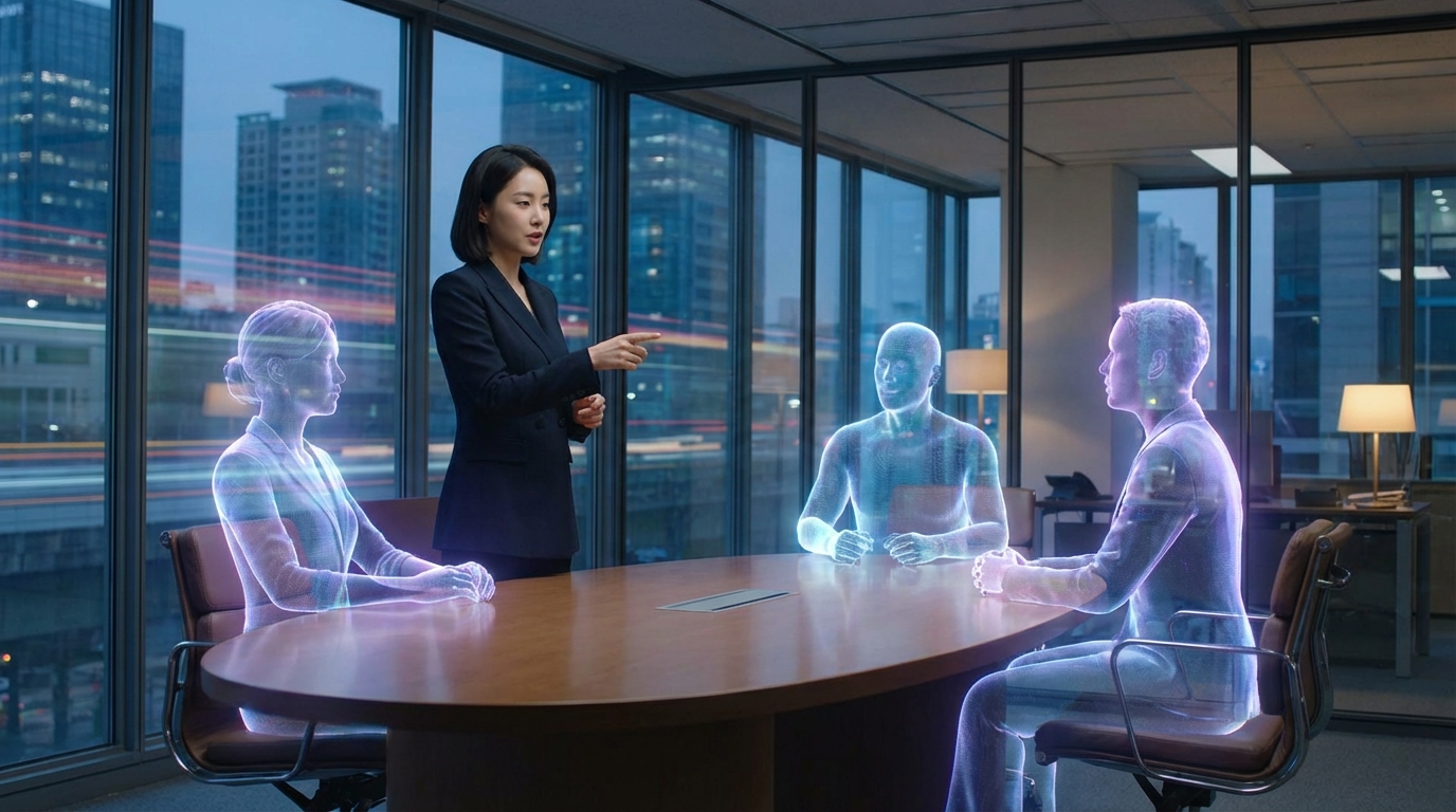 김다솔 작가와 홀로그램 AI 비즈니스 파트너 회의