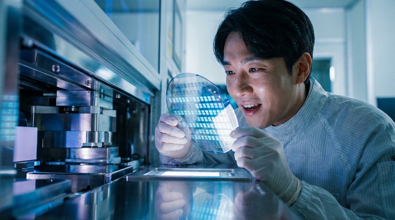 첨단 반도체 연구소에서 HBF 스택 웨이퍼를 연구하는 모습