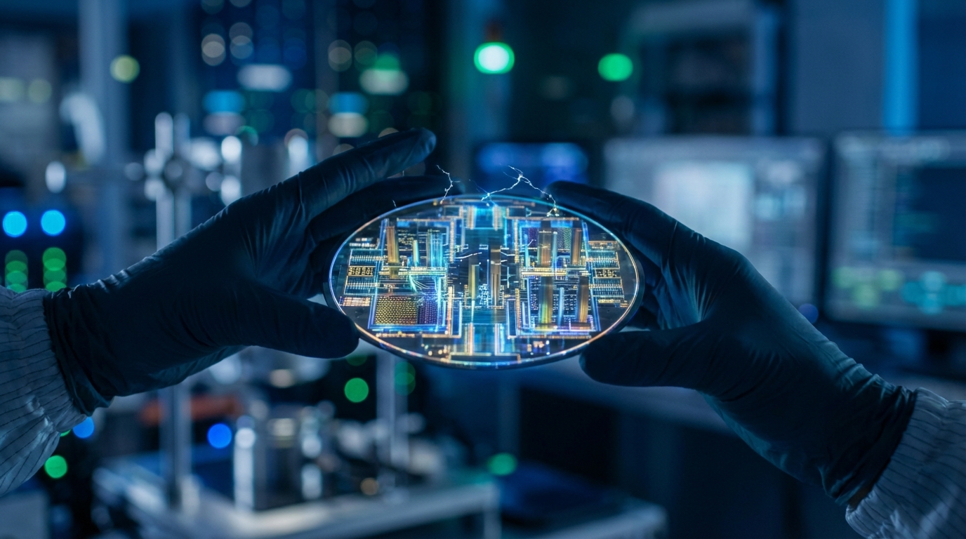 글로벌 반도체 시장 점유율을 분석하는 한국 기업인의 자신감 있는 모습