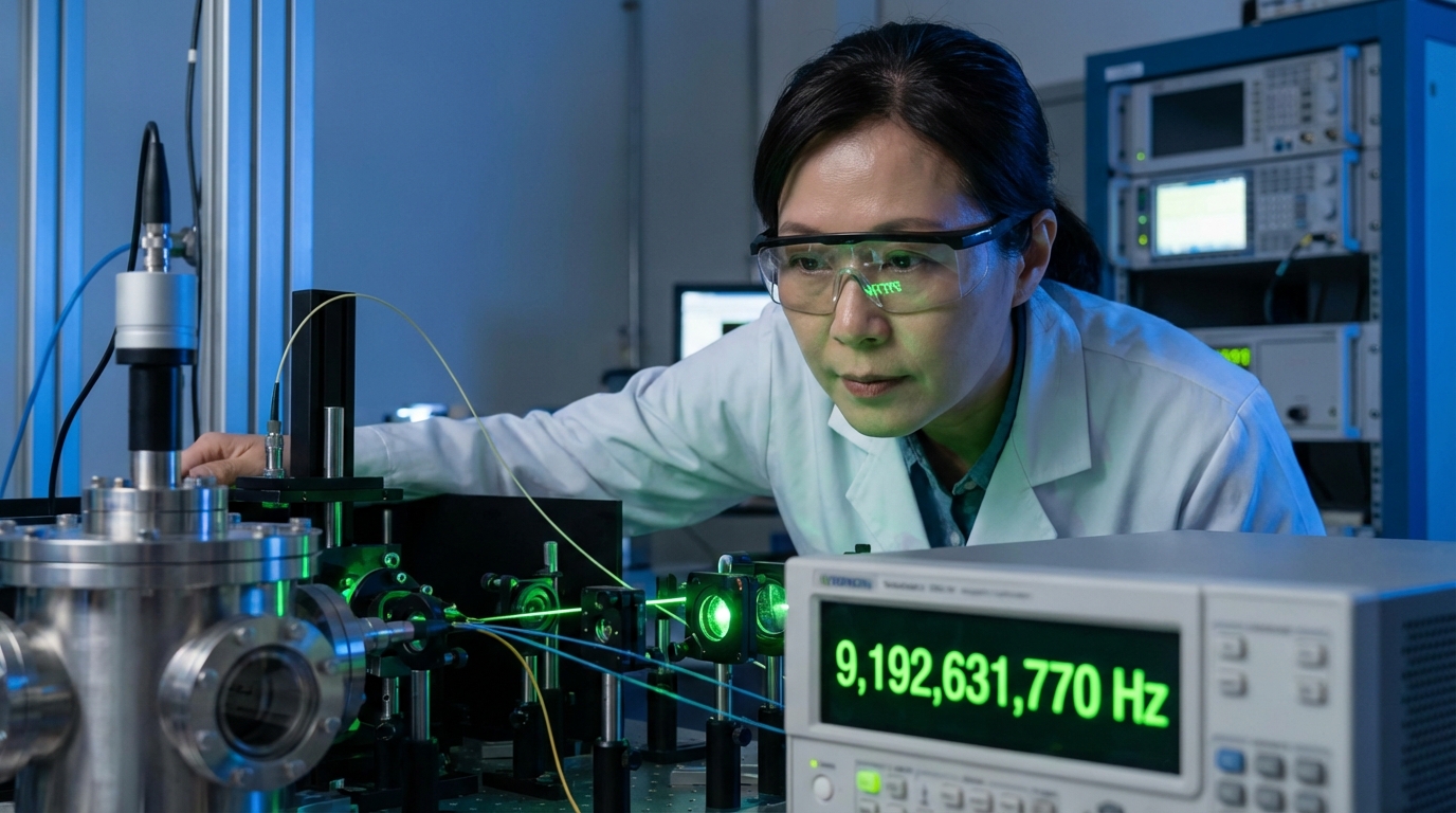 최첨단 원자시계가 있는 연구실에서 정밀한 시간을 측정하는 한국인 과학자