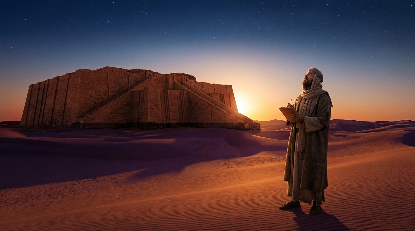 별이 가득한 밤하늘 아래, 망원경 없이 천체를 관측하는 중세 천문학자