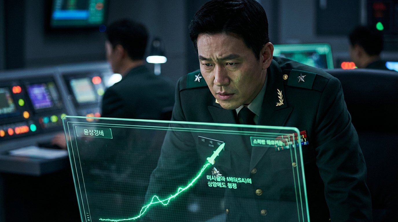 첨단 지휘소에서 북한 미사일 궤적을 주시하는 한국군 지휘관