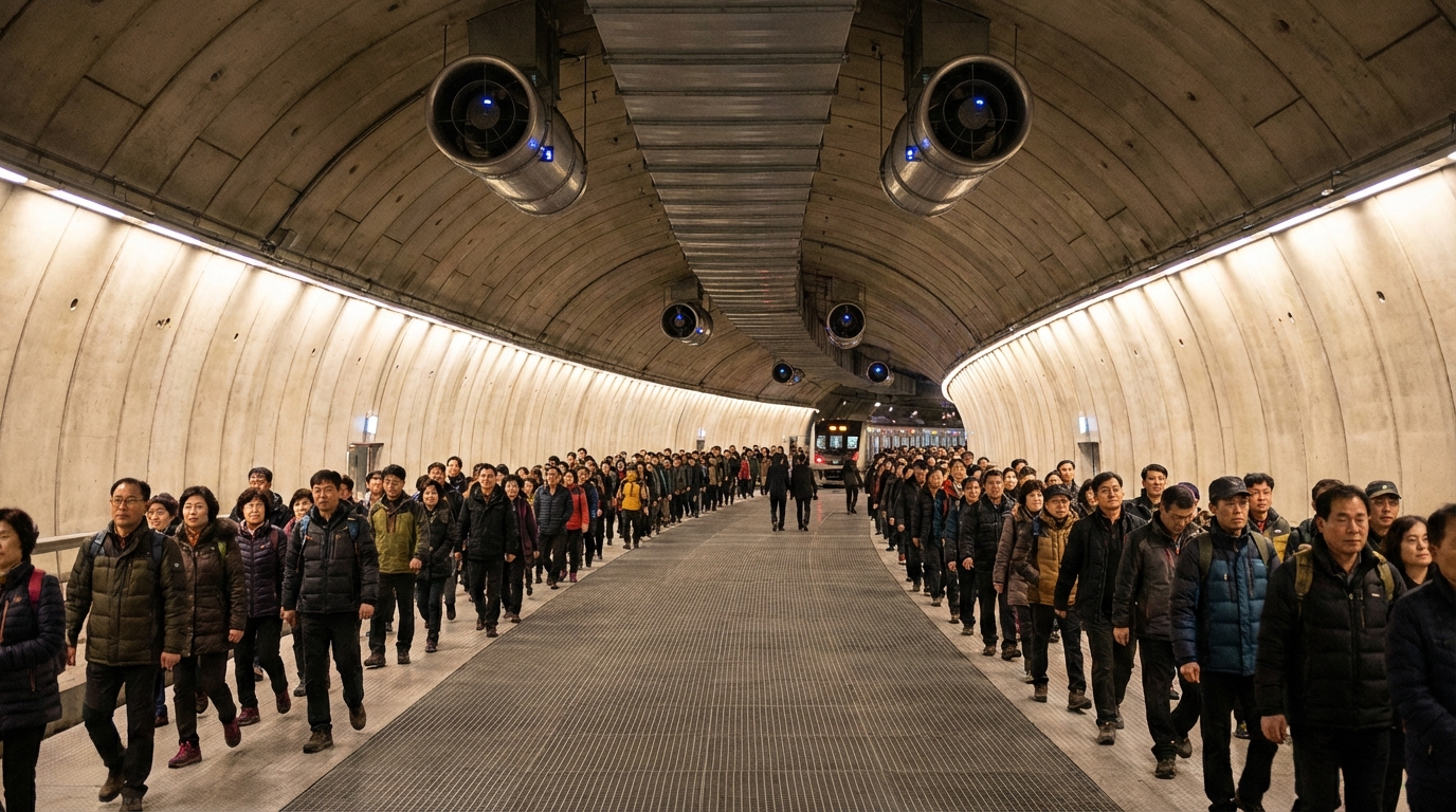핵 공격 대비 지하도시로 대피하는 북한 주민들의 질서정연한 모습