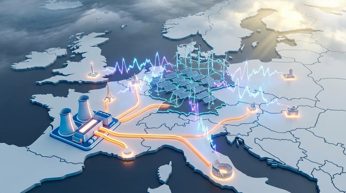 독일의 재생에너지와 프랑스 원전이 공존하는 유럽 에너지 흐름 개념도