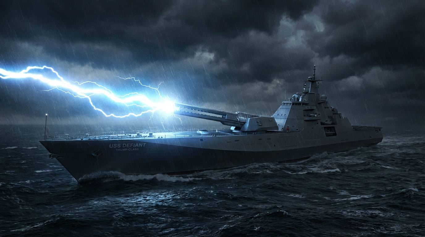 트럼프급 전함 '디파이언트'의 강력한 레일건 발사 모습