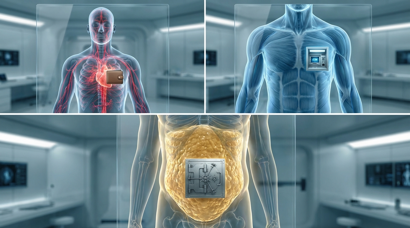 우리 몸의 연료 소비 우선순위를 지갑, ATM, 은행에 비유한 인포그래픽