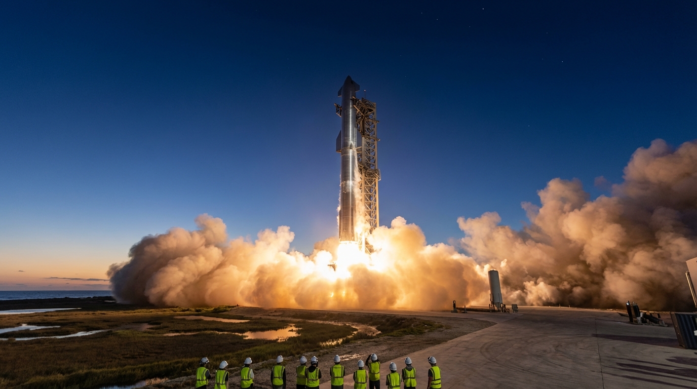 스페이스X의 재사용 로켓이 지구에서 발사되는 모습, 우주 탐사의 새로운 시대를 상징합니다.