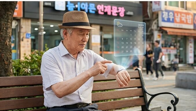 어두운 서버룸에서 복잡한 AI 알고리즘을 분석하는 한국인 과학자