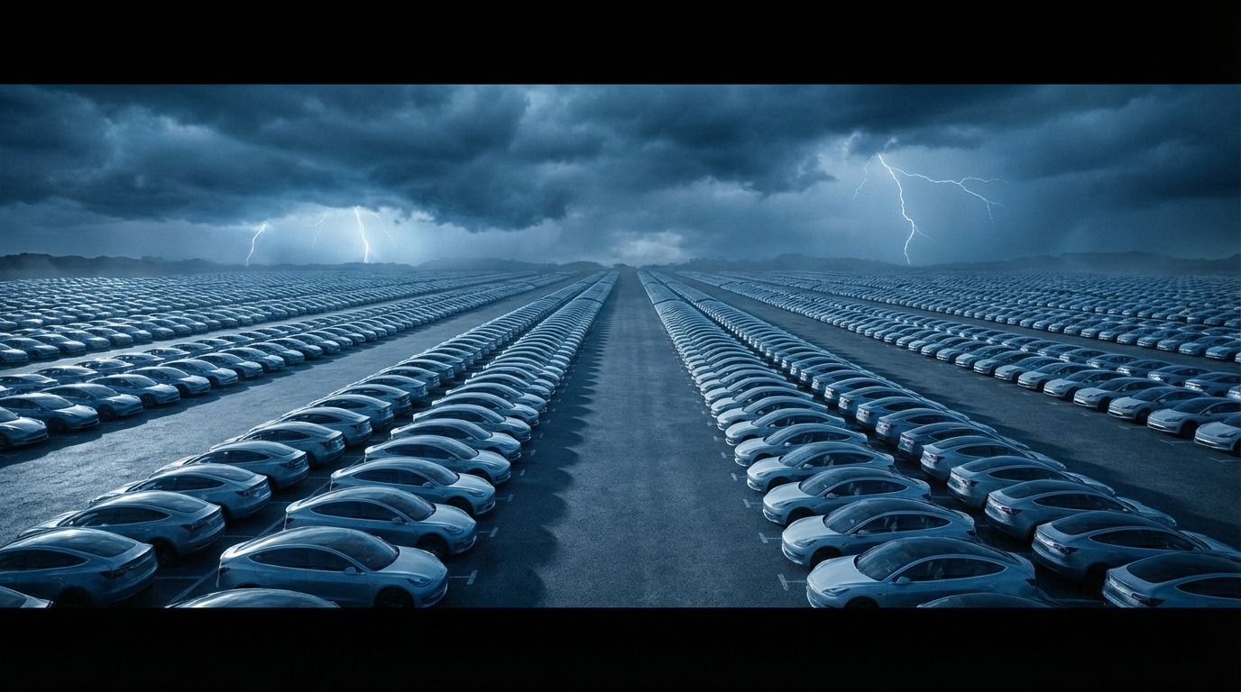 걱정스러운 표정의 한국인 사업가가 중국 전기차 생산량 증가와 수익성 하락 그래프를 보는 모습