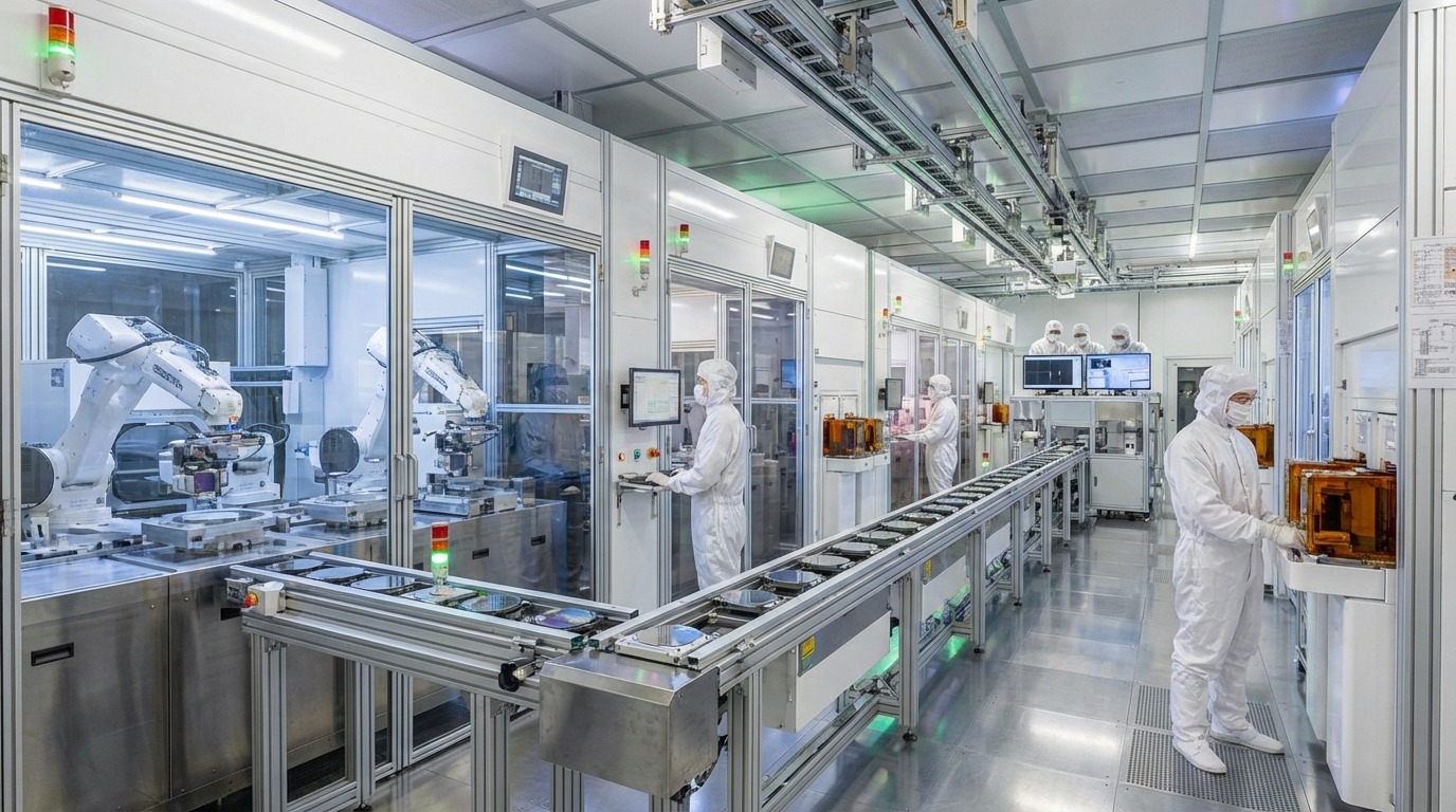 첨단 장비와 로봇이 칩을 조립하는 한국의 반도체 공장 전경
