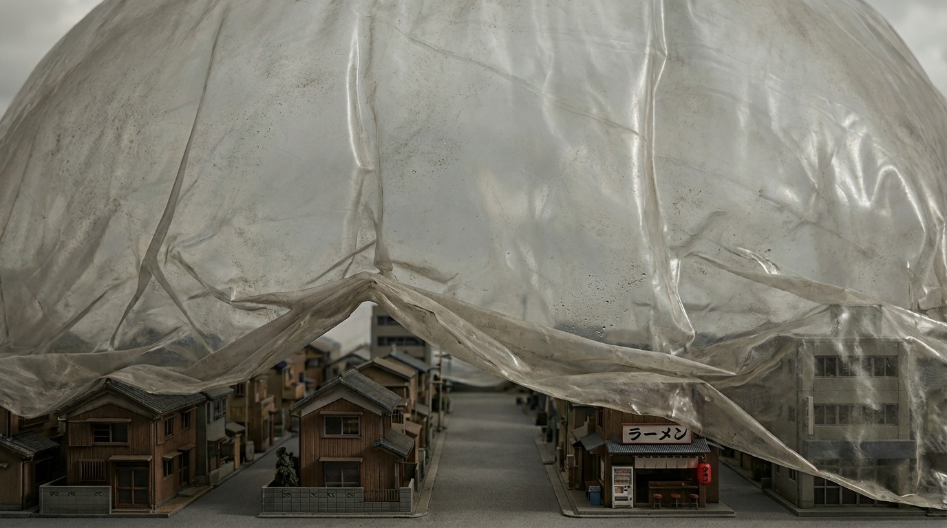 거품 경제 붕괴를 상징하는 거대한 풍선이 터진 모습