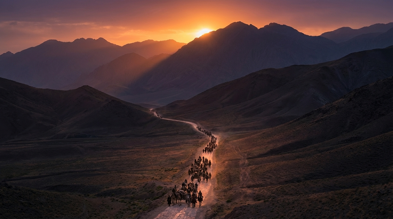 페르시아 모티브 배경에서 소주를 즐기는 현대 한국인