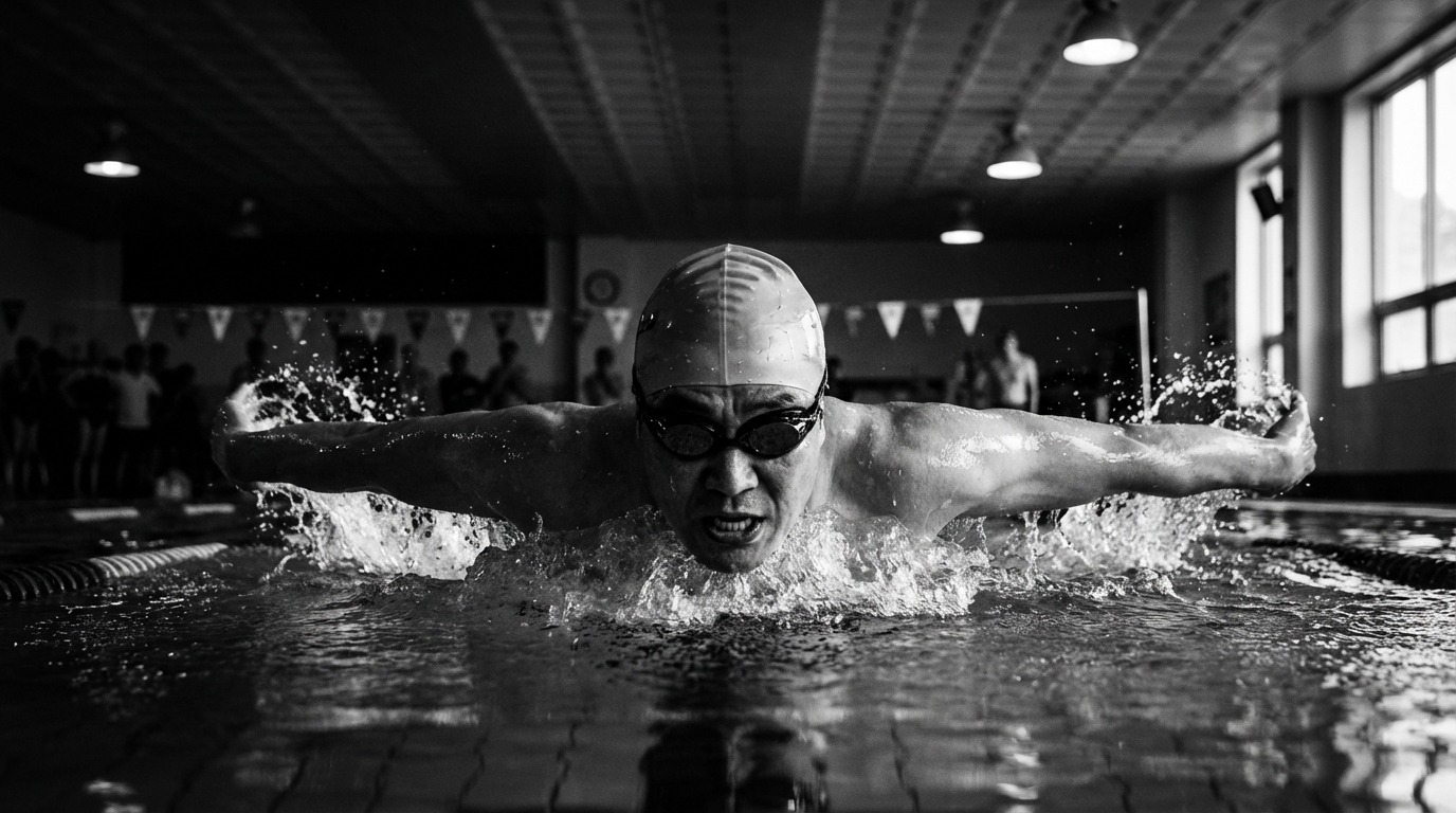 접영 후 잠시 휴식 시간에 배영