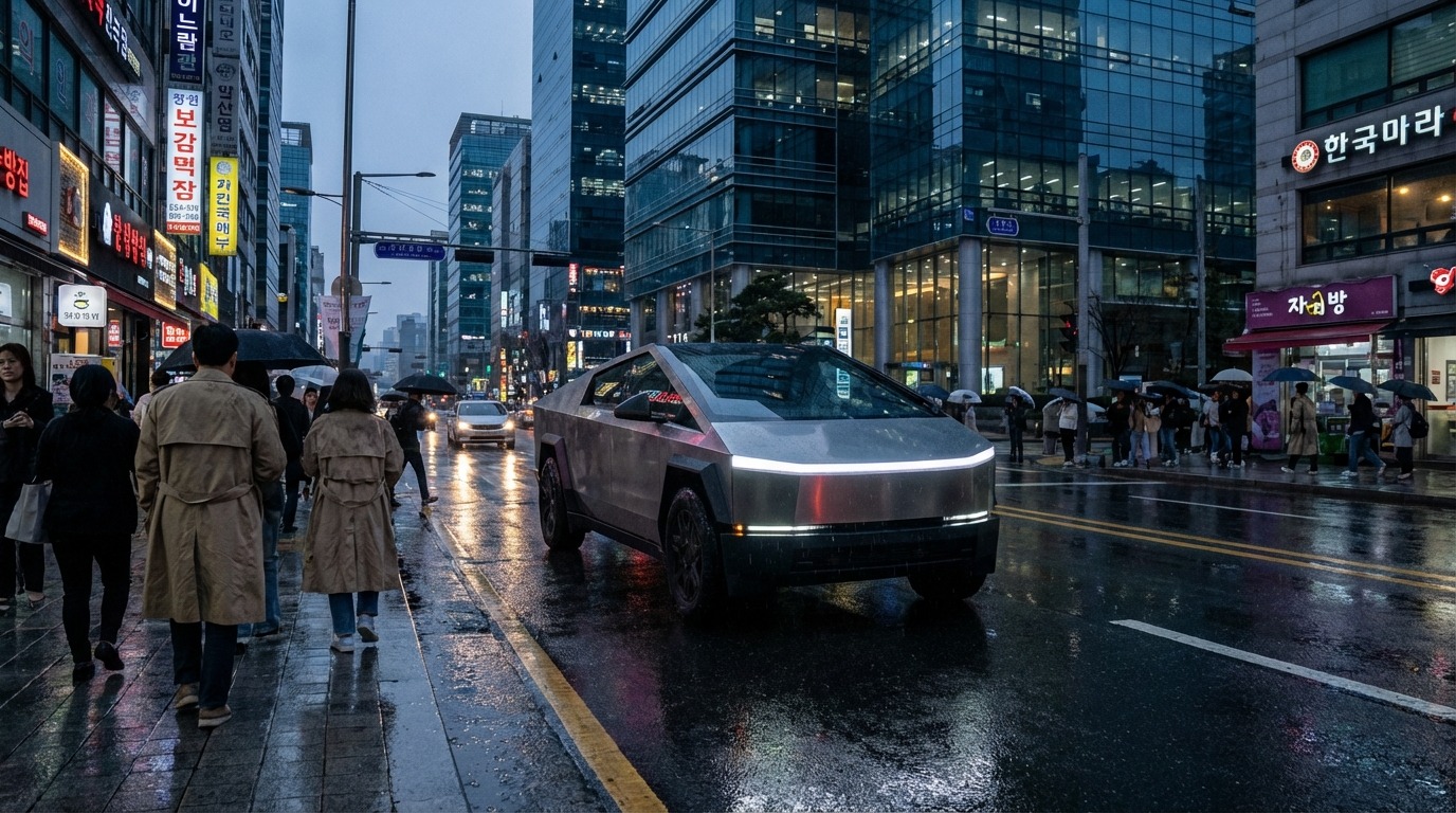 미래 도시를 자율주행하는 테슬라 사이버캡 로보택시