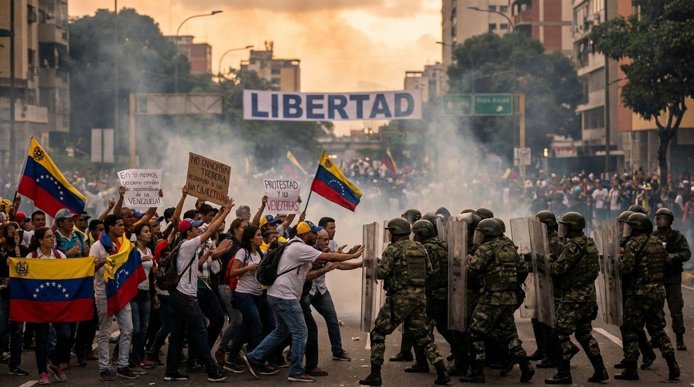 베네수엘라 카라카스 거리의 시민 저항과 군사적 긴장