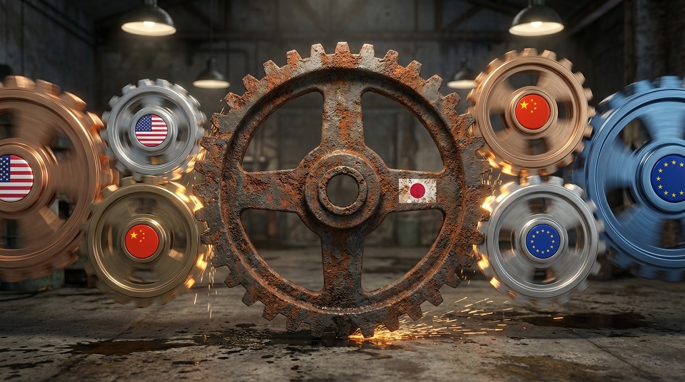 세계 경제 성장 속에서 고군분투하는 일본의 정체된 경제를 상징