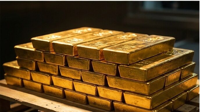 고보안 금고에서 로봇팔이 금괴를 운반하는 모습