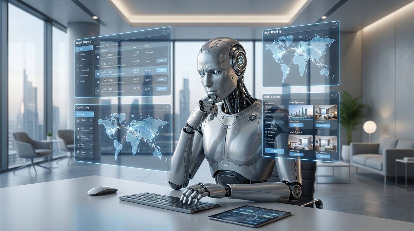 홀로그램 화면으로 복잡한 일정을 계획하는 에이전틱 AI 로봇