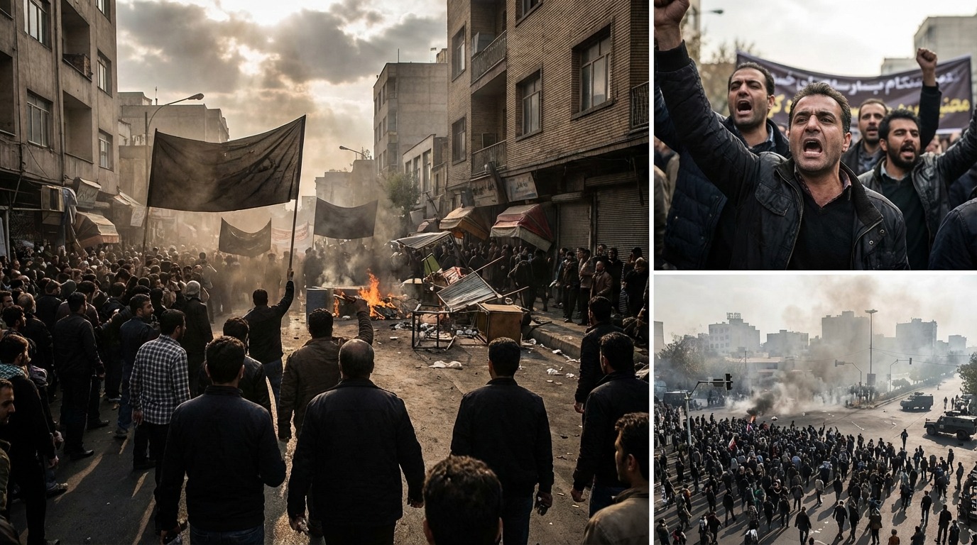 테헤란 거리의 대규모 반정부 시위대, 격렬한 민중의 저항과 정부에 대한 분노를 표출하는 모습