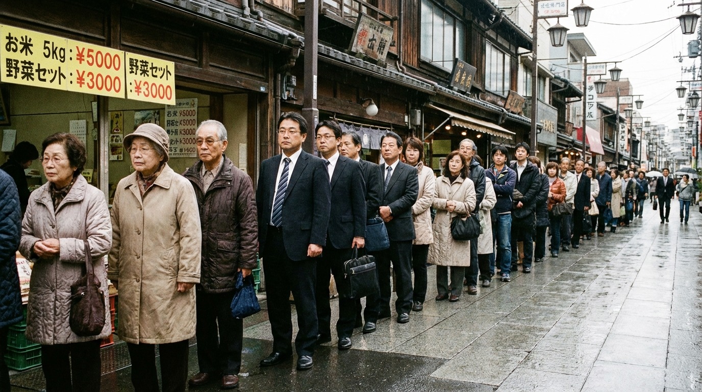저금리로 인한 경제적 긴장을 상징하는 균열 있는 일본 정원