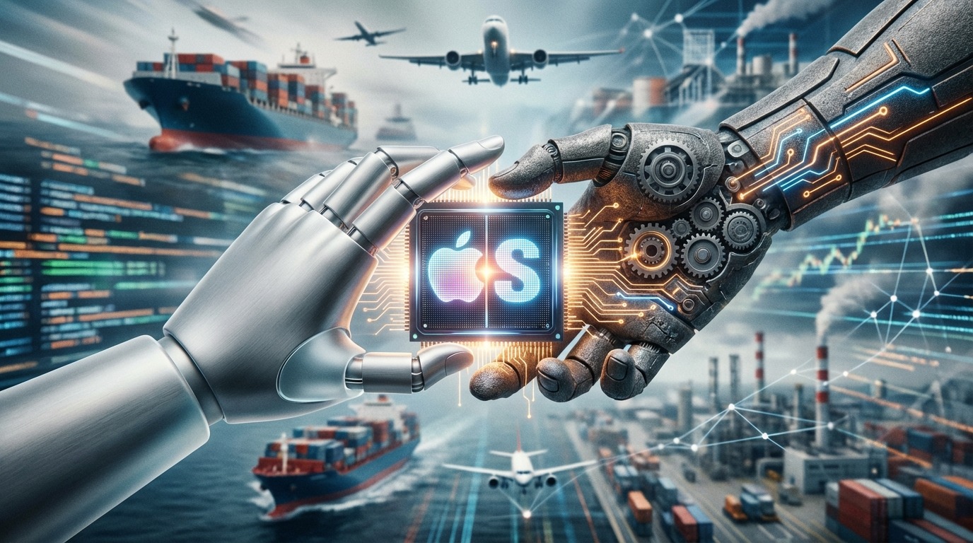 애플과 삼성의 전략적 협력을 상징하는 마이크로칩 위 두 손