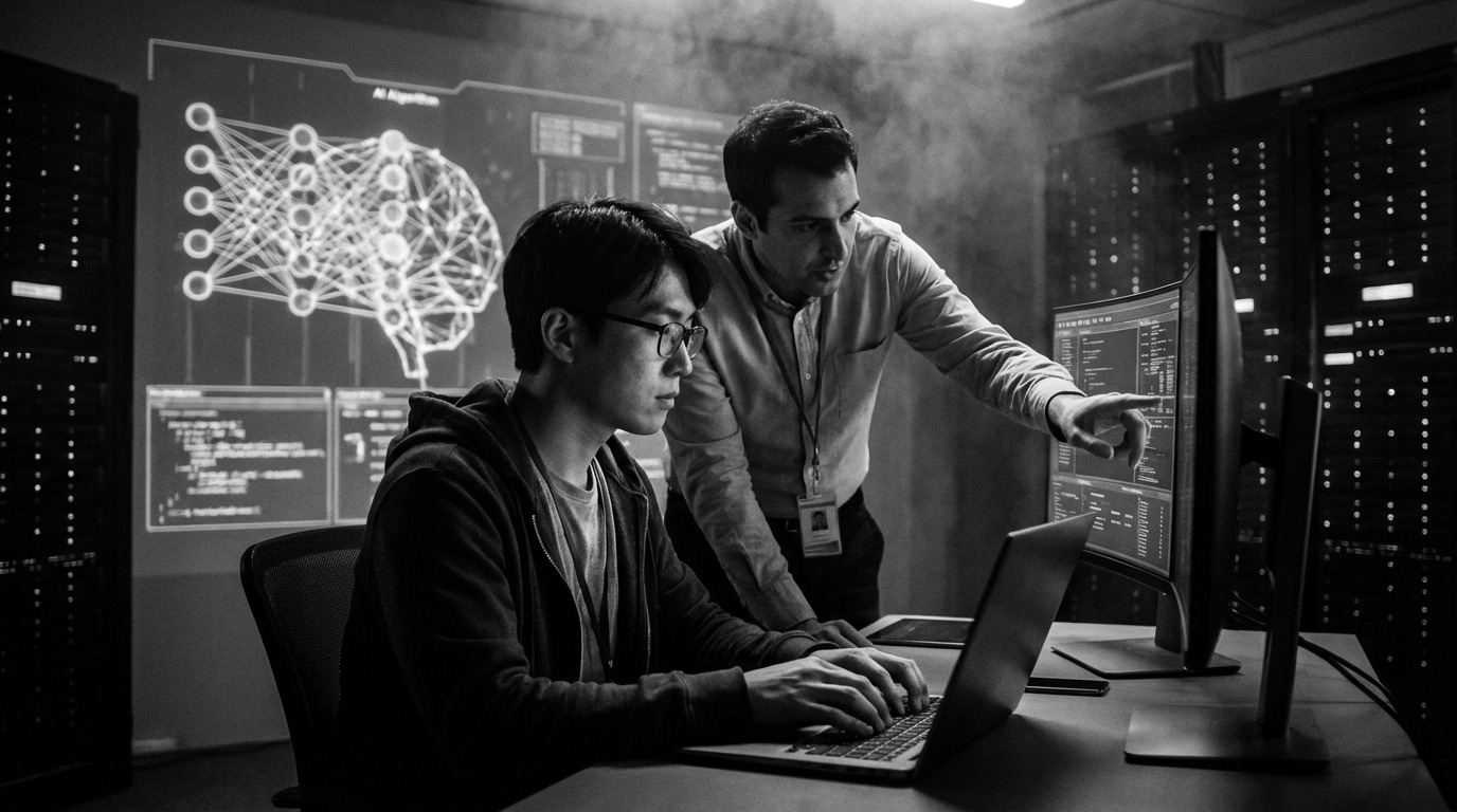 홀로그래픽 AI 인터페이스를 보여주는 갤럭시와 아이폰. 갤럭시의 진보된 AI 기능이 소비자에게 더 매력적임을 나타낸다.