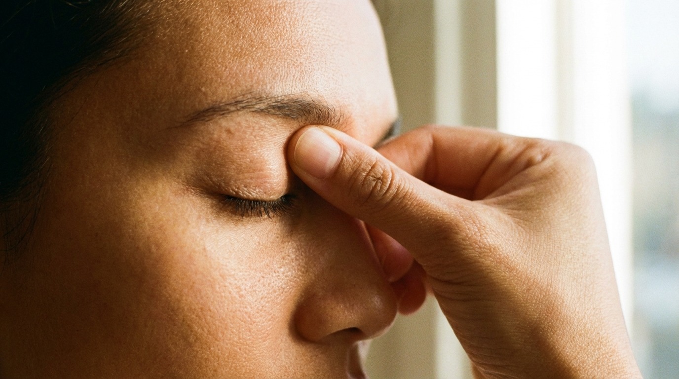 눈 주변 안와를 지압하는 손