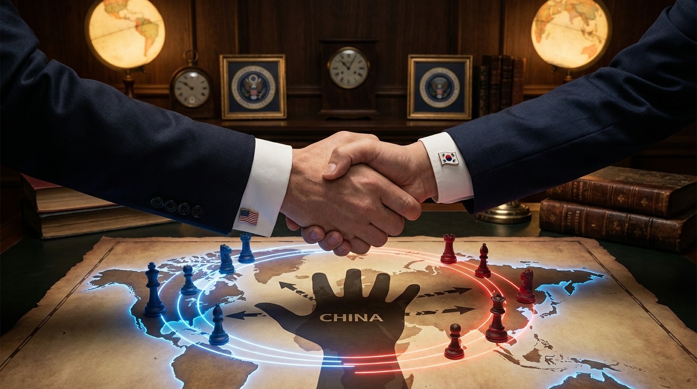 미국과 한국의 협력으로 중국을 견제하는 모습