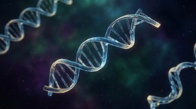 우주를 유영하는 RNA 분자: 신비롭게 빛나는 나선형 구조가 성운을 배경으로 떠다니는 모습