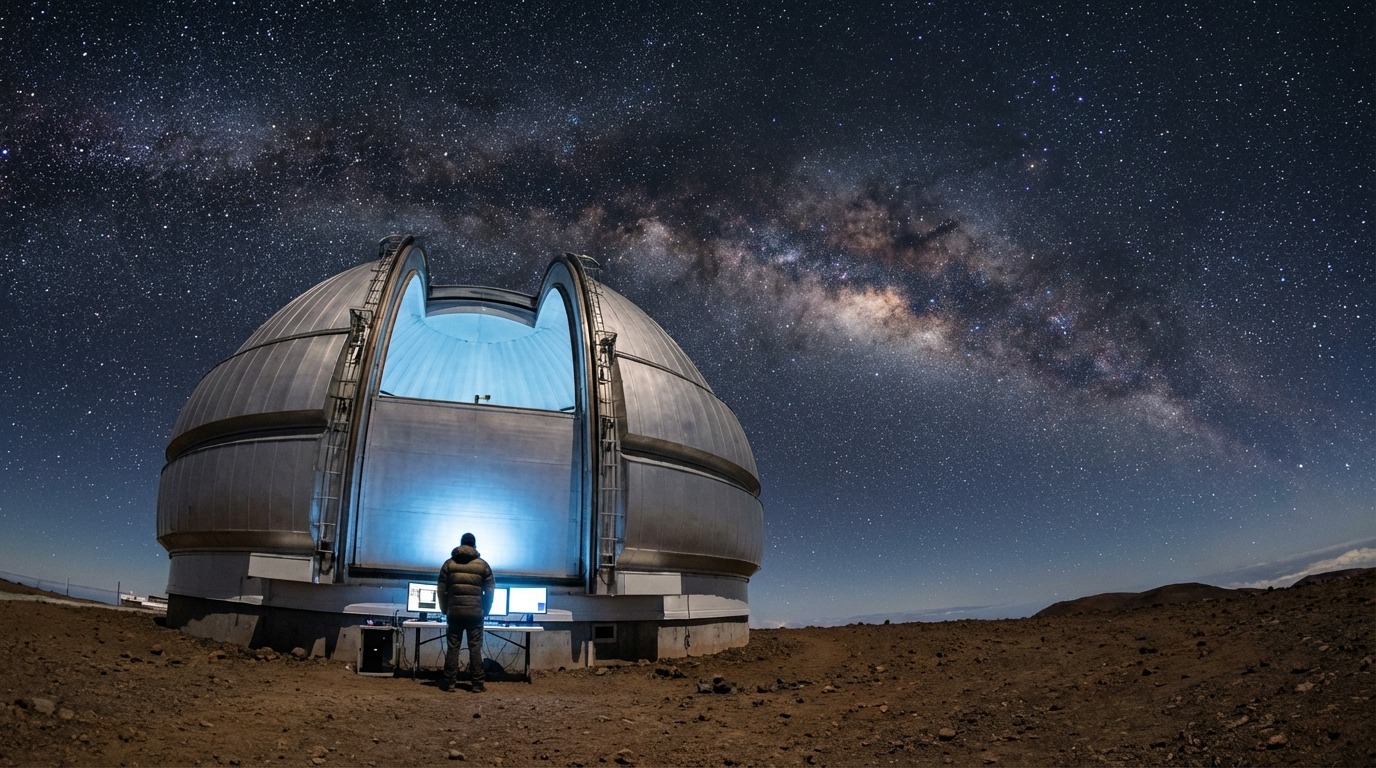 하와이 마우나케아 제미니 노스 망원경에서 밤하늘을 관측하는 모습